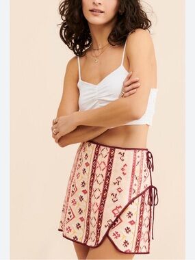 Cleo Wrap Skirt in Aztec-inspired print and side tie closure